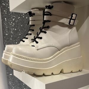 Demonia White Lace Up Platform Boots